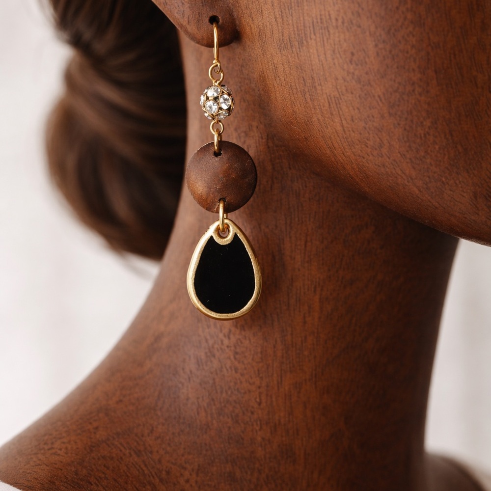 Chic Gold and Black Teardrop Earrings